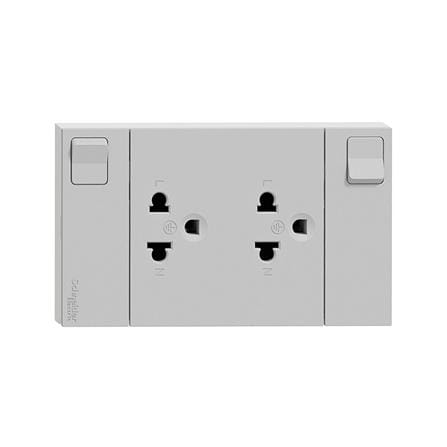 ชุดเต้ารับคู่ 3 ขา + สวิตช์ควบคุม SCHNEIDER M3T_SIS_GY สีเทา_0