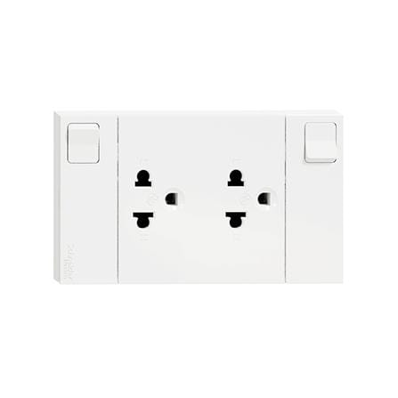 ชุดเต้ารับคู่ 3 ขา + สวิตช์ควบคุม SCHNEIDER M3T_SIS_WH สีขาว