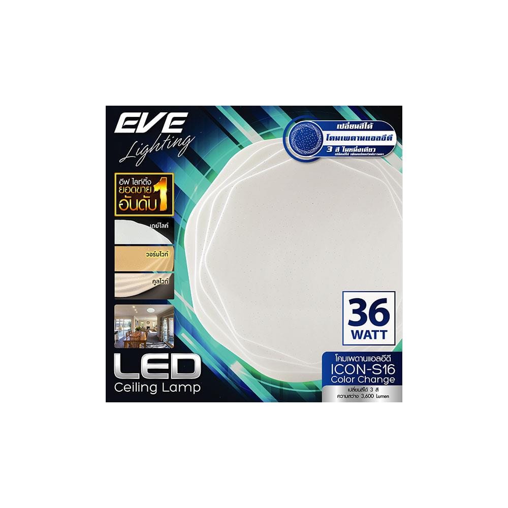 ไฟเพดาน LED EVE 570887 15 นิ้ว 36 วัตต์ DAYLIGHT/COOL WHITE/WARM WHITE สีขาว
