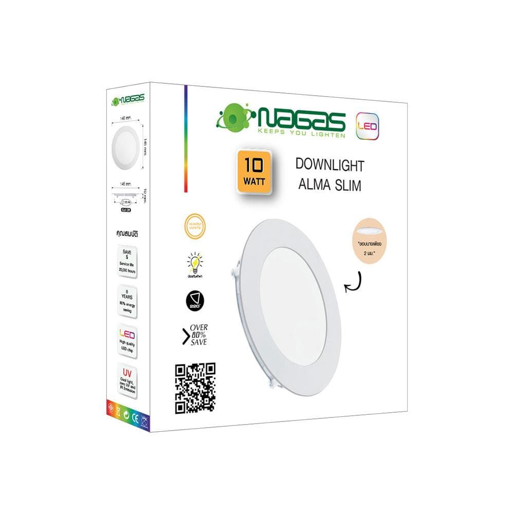 ดาวน์ไลท์ LED NAGAS ALMA SLIM 5.8 นิ้ว 10 วัตต์ WARM WHITE สีขาว