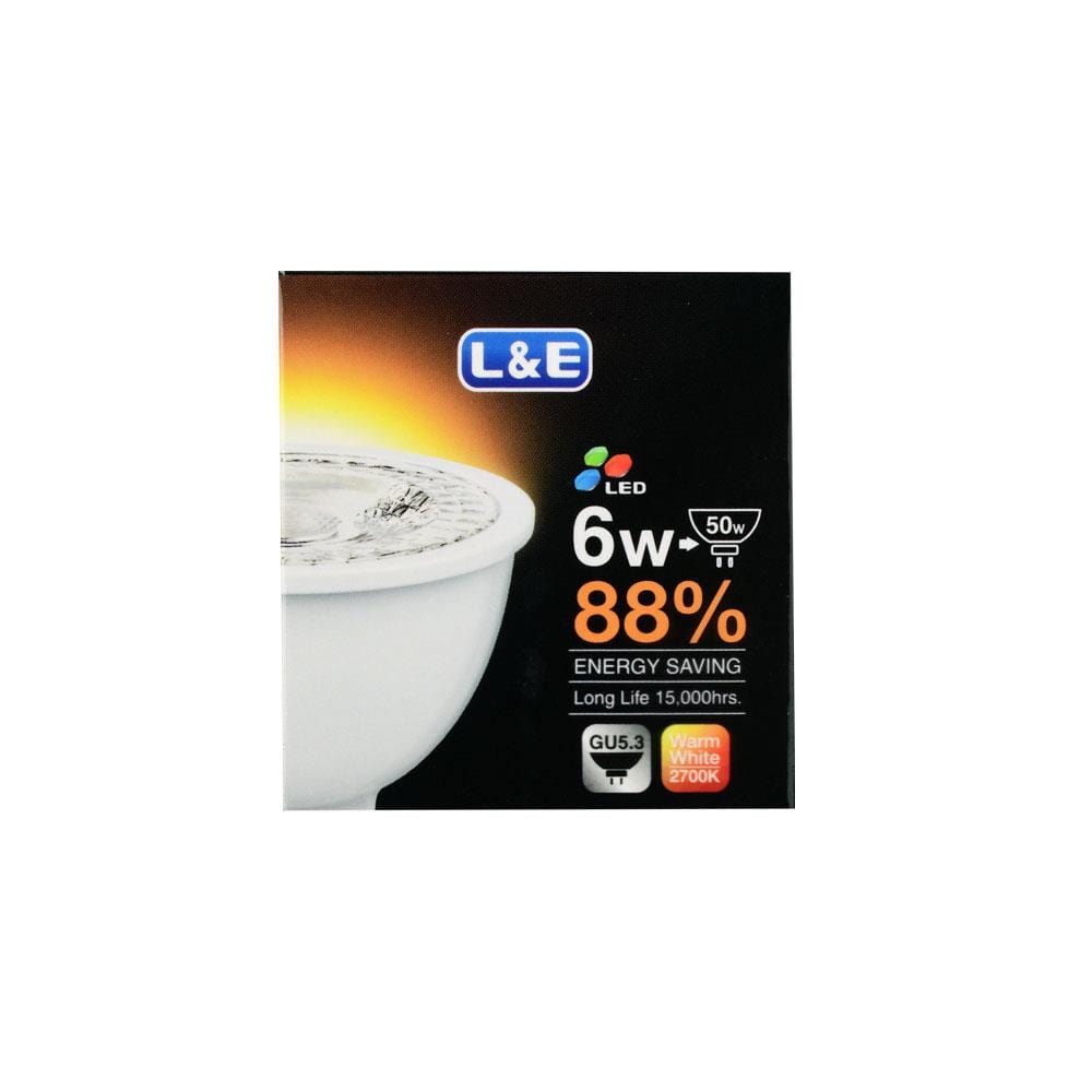 หลอด LED L&E MR16 6 วัตต์ WARMWHITE GU5.3