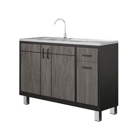 ตู้ตั้งพื้นท็อปซิงค์ 2 หลุม 1 ที่พัก CABIN CHIC 120x85x50 ซม. สี GRAY OAK_0
