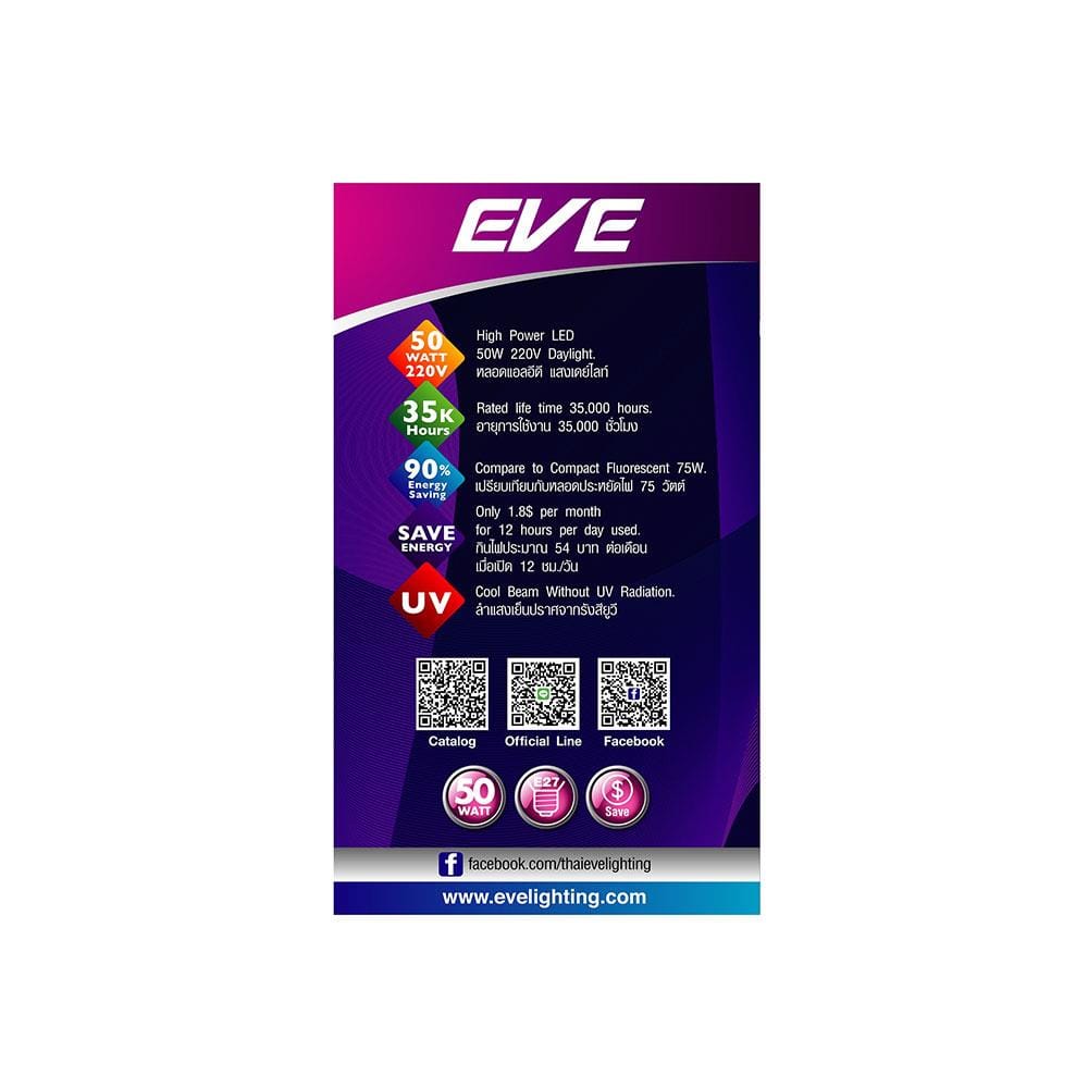 หลอด LED EVE HIGH WATT 50 วัตต์ DAYLIGHT E27