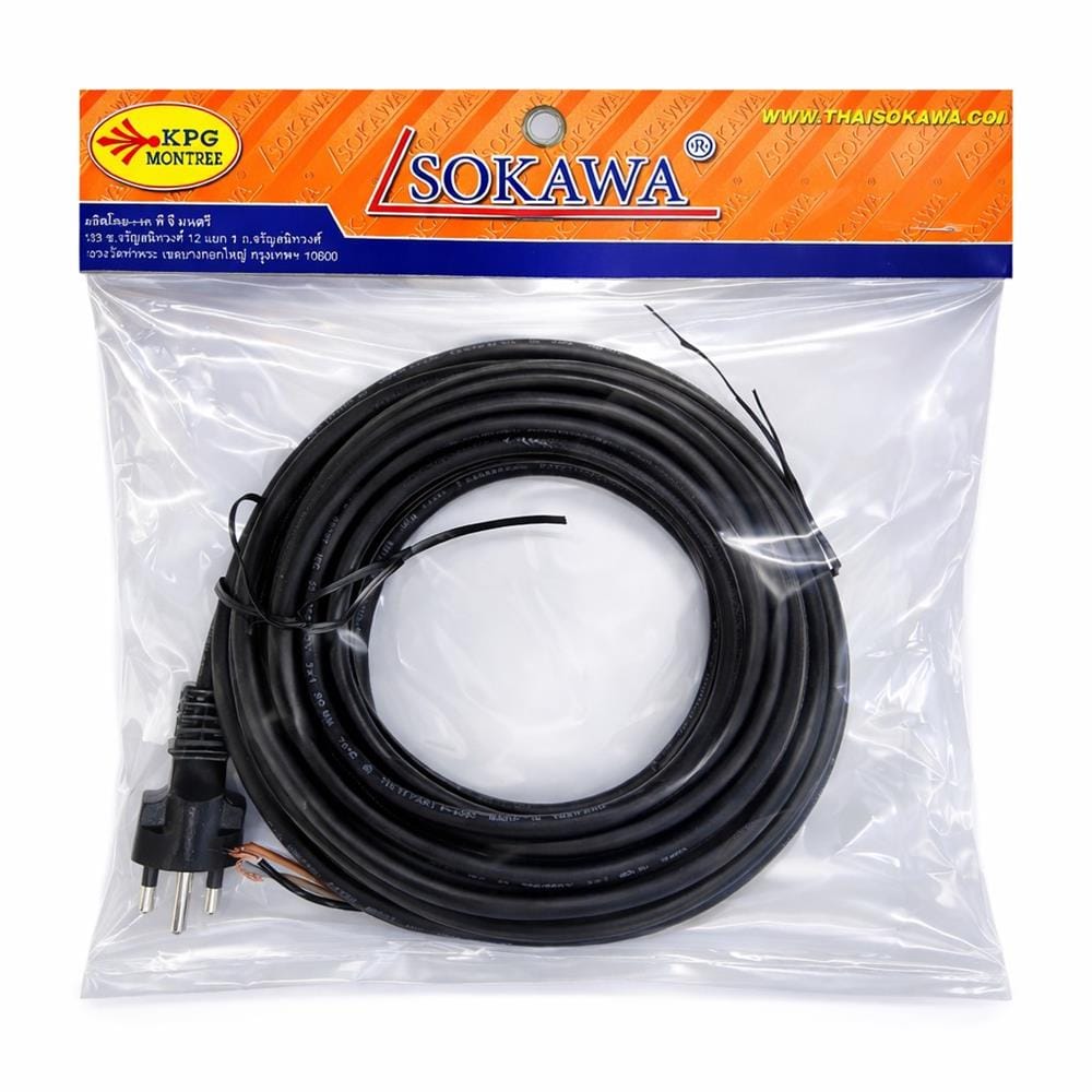 หัวปลั๊ก 3 ขากลมพร้อมสาย VCT SOKAWA 3x1 ตร.มม. 5 ม. สีดำ