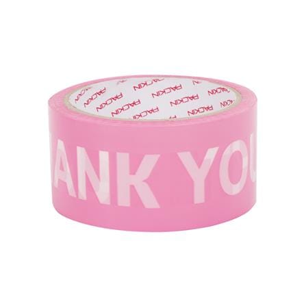 เทป OPP PACK IN พิมพ์ THANKYOU 2 นิ้ว X 45 หลา สีชมพูอักษรขาว 6 ม้วน/แพ็ค