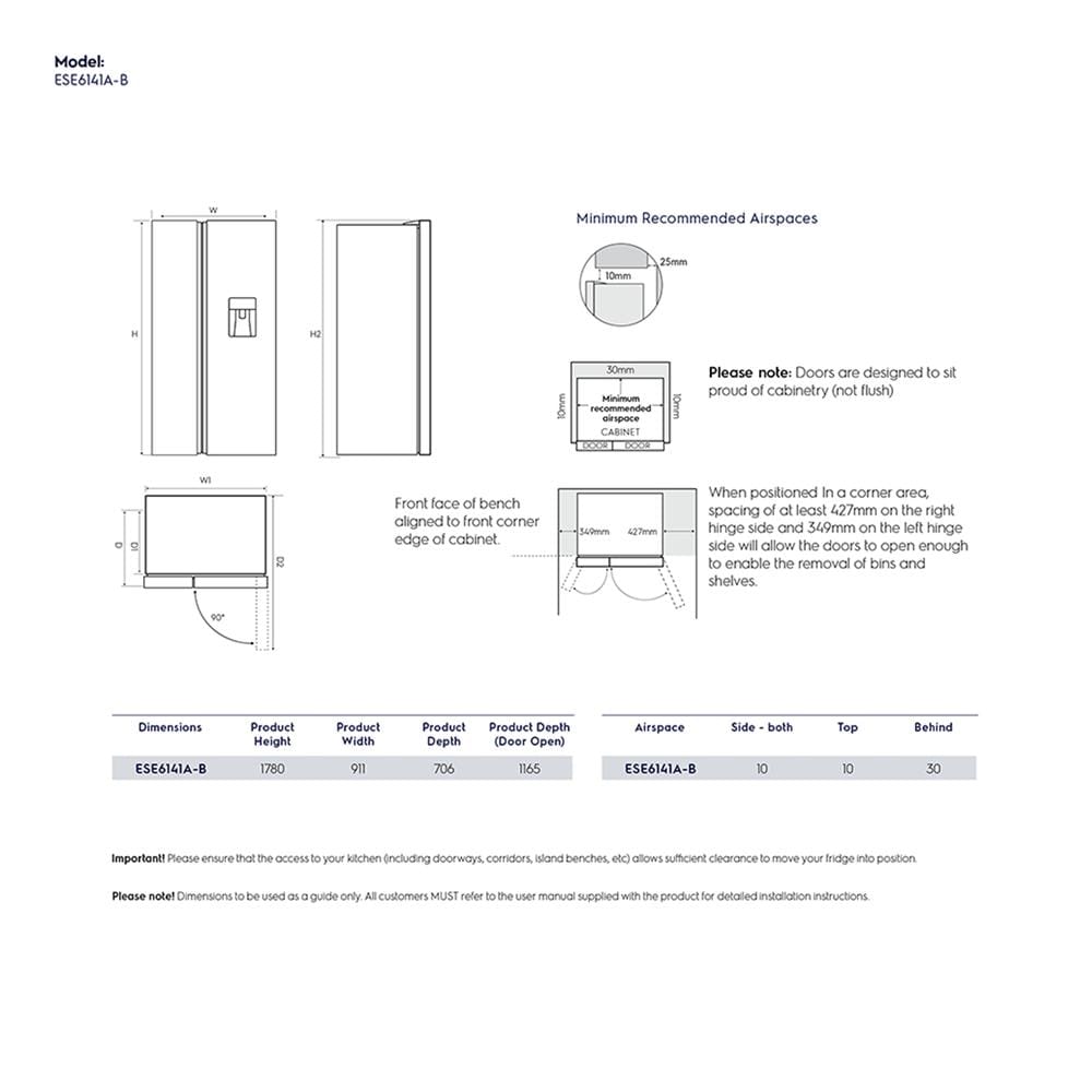 ตู้เย็น SIDE BY SIDE ELECTROLUX ESE6141A-BTH 20.1 คิว สีดำแมตต์ อินเวอร์เตอร์