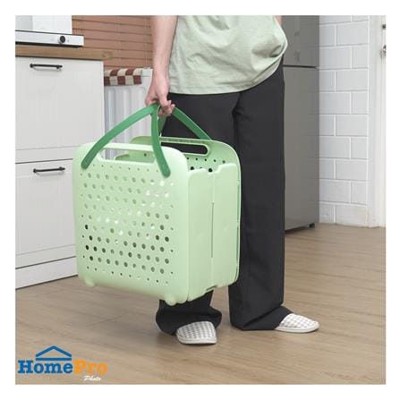 ตะกร้าผ้าหูหิ้วพับได้ PLIM FOLDABLE สีเขียว_6