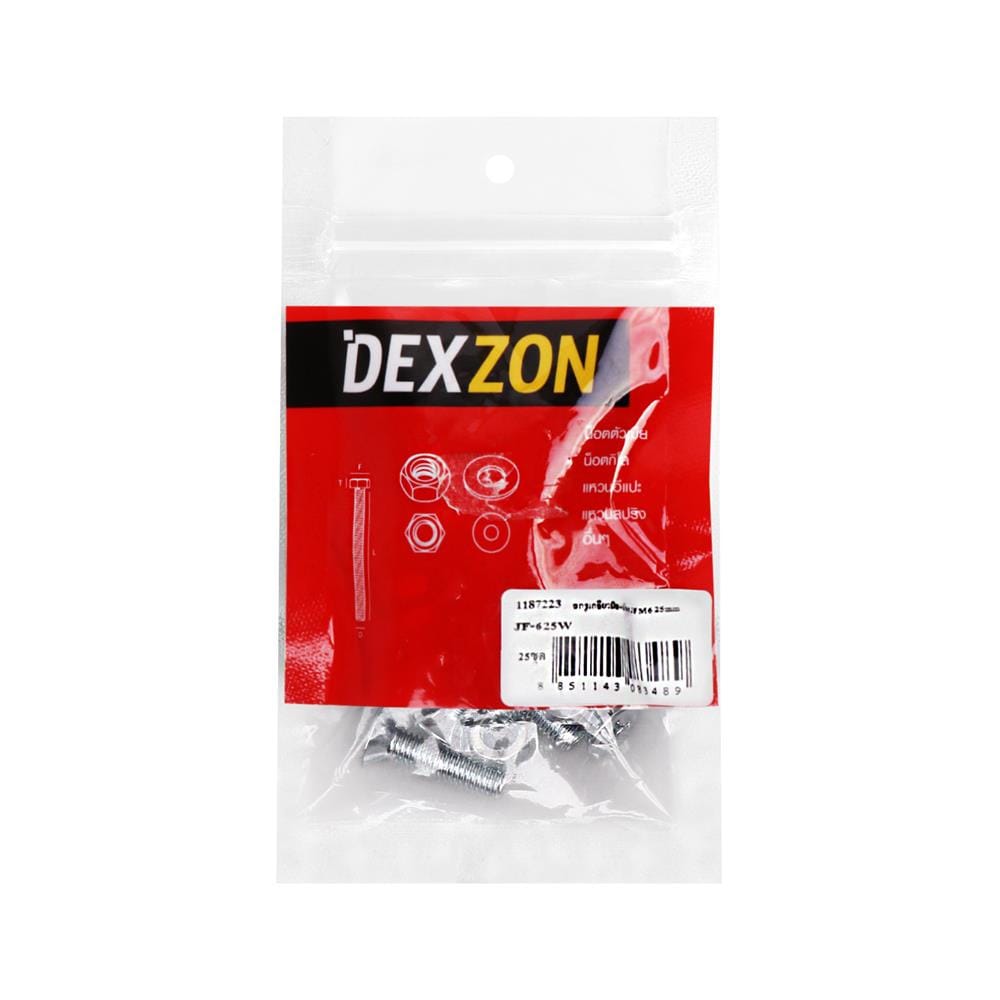 สกรูเกลียวมิลพร้อมนอต JF DEXZON 6X25 มม. แพ็ก 25 ชิ้น