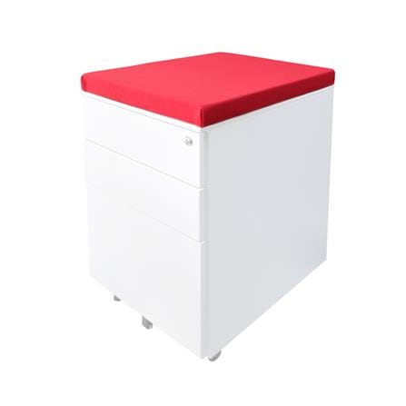 ตู้ลิ้นชักเหล็ก 3 ลิ้นชัก พร้อมเบาะแดง DESKSPACE สีขาว/แดง