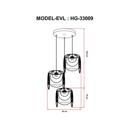 ไฟช่อ CLASSIC EVL HG-33009 สีดำ/ชา 3 หัว_3