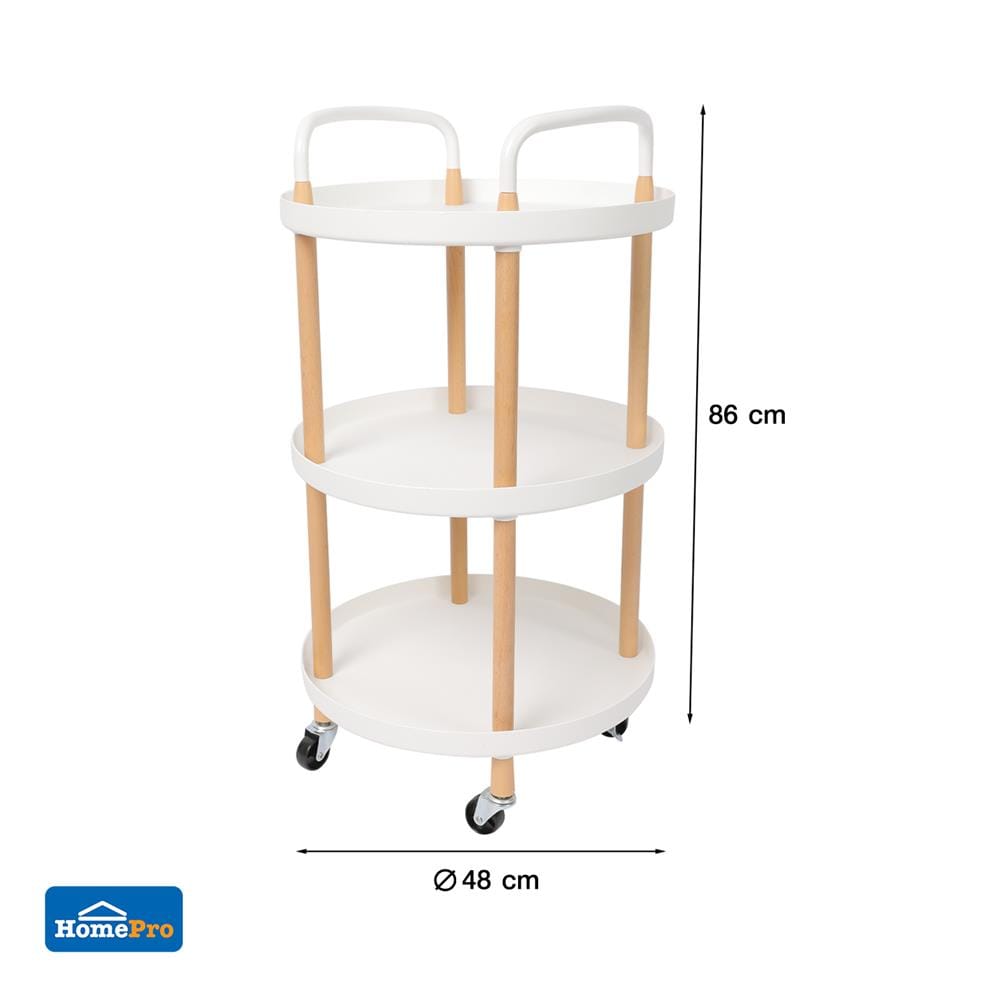 ชั้นวางของ 3 ชั้น มีล้อ STACKO RONDA 48x48x86 ซม. สีขาว