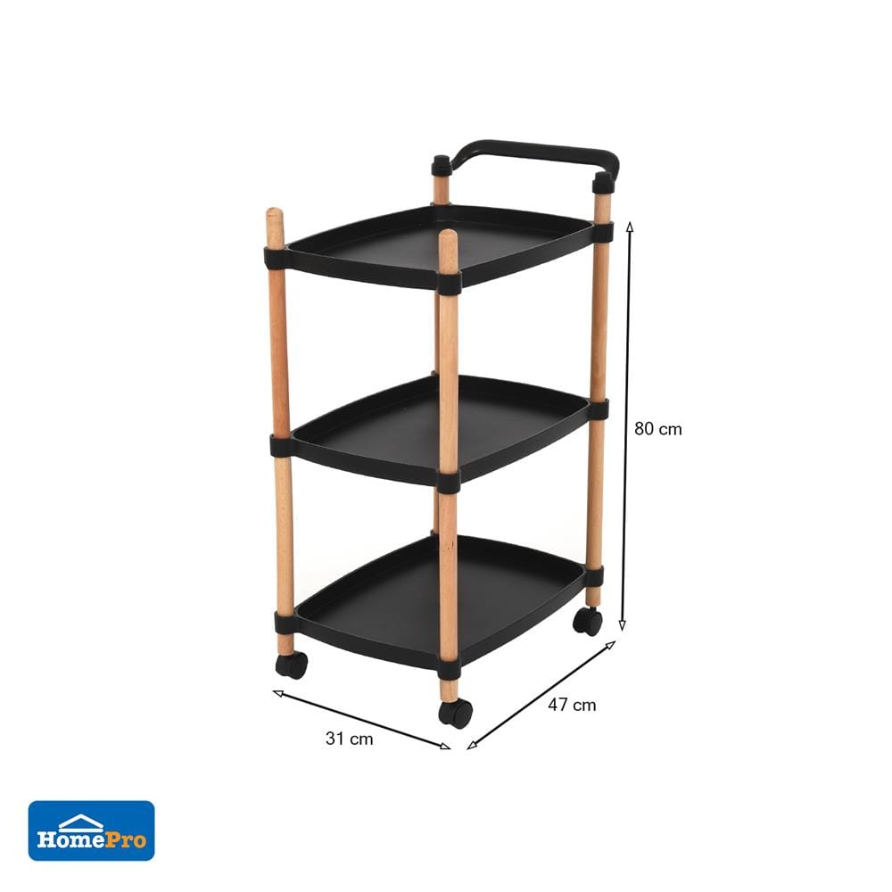 ชั้นวางของ 3 ชั้น มีล้อ STACKO FOREST 47x31x80 ซม. สีดำ