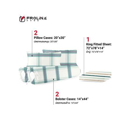 ชุดผ้าปูที่นอน 6 ฟุต 5 ชิ้น FROLINA MICROTEX DF027 สีเขียว_2