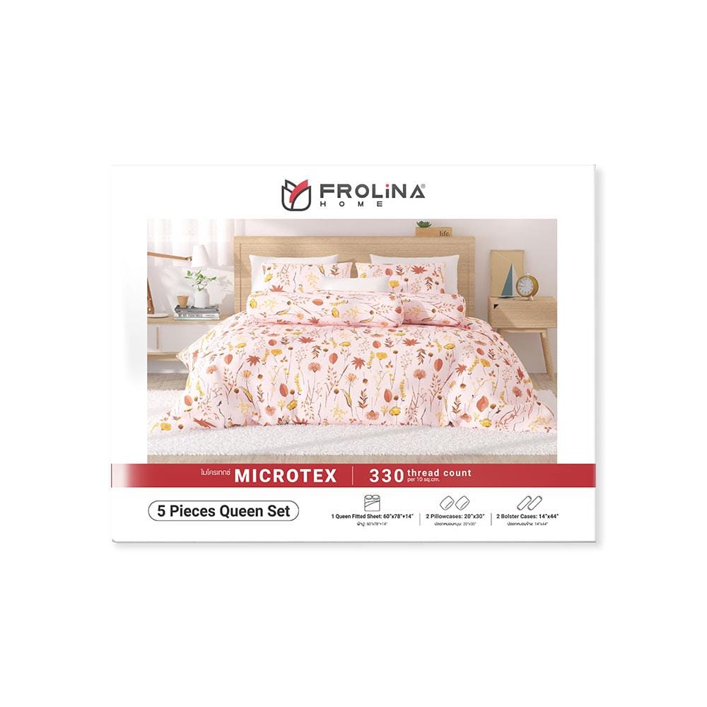 ชุดผ้าปูที่นอน 5 ฟุต 5 ชิ้น FROLINA MICROTEX DF023 สีชมพู
