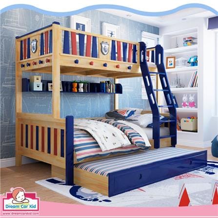 เตียง 2 ชั้น 4 ฟุต DREAM CAR KID PREMIER 0084.4 สีนํ้าตาล/แดง/น้ำเงิน_1