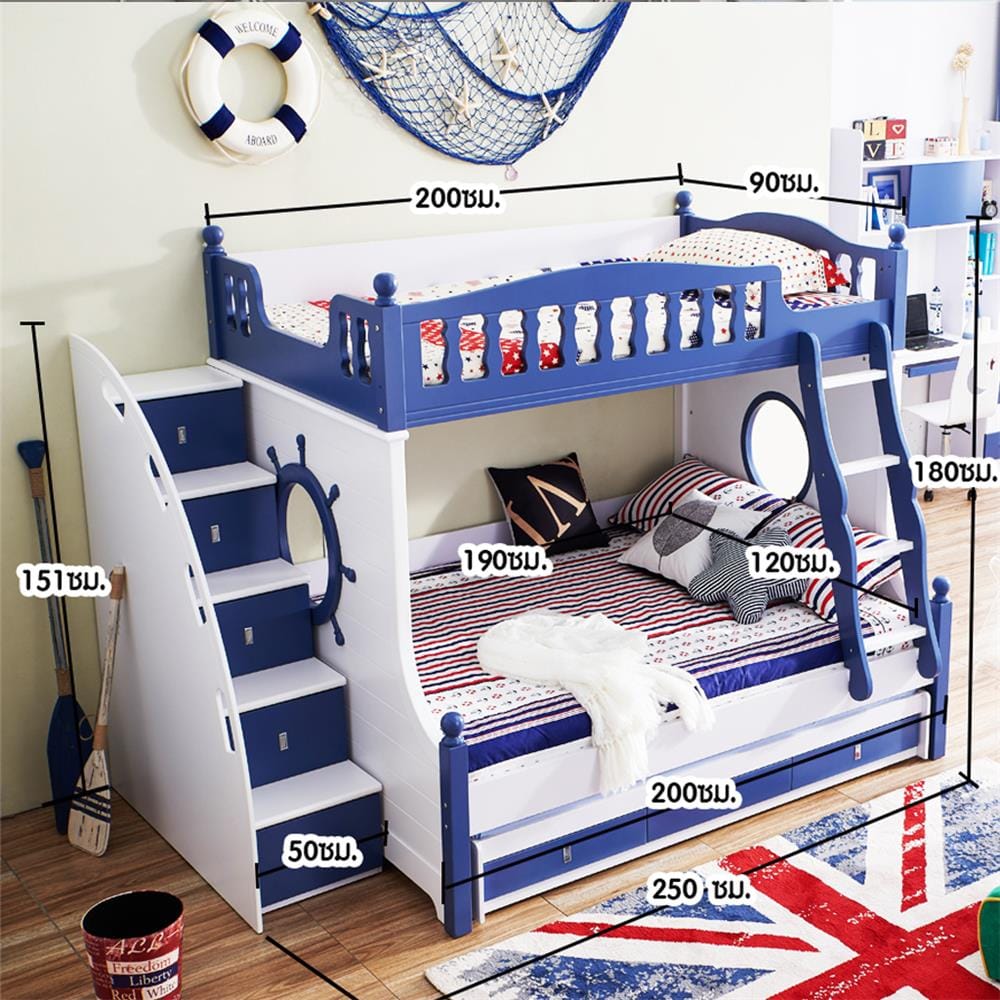 เตียง 2 ชั้น เเละบันได DREAM CAR KID MARINE 611-4B สีนํ้าเงิน/ขาว