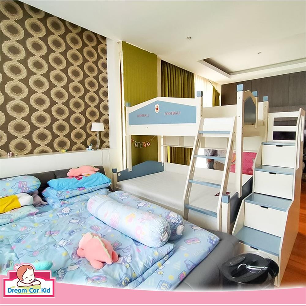 เตียง 2 ชั้นและบันได DREAM CAR KID FOOTBALL CLUB 911-4 สีขาว/เทา