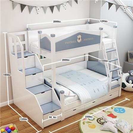 เตียง 2 ชั้นและบันได DREAM CAR KID FOOTBALL CLUB 911-5 สีขาว/เทา_10