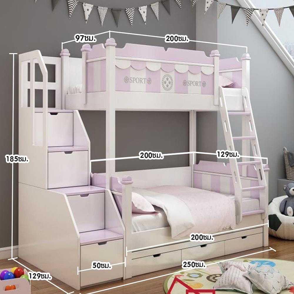 เตียง 2 ชั้น และบันได DREAM CAR KID SPORT KID 912-4 สีขาว/ม่วง