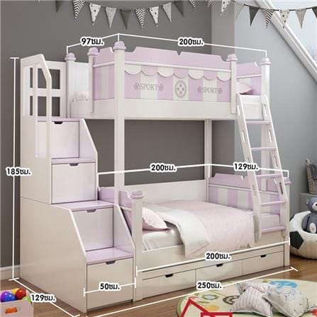 เตียง 2 ชั้น และบันได DREAM CAR KID SPORT KID 912-4 สีขาว/ม่วง_6
