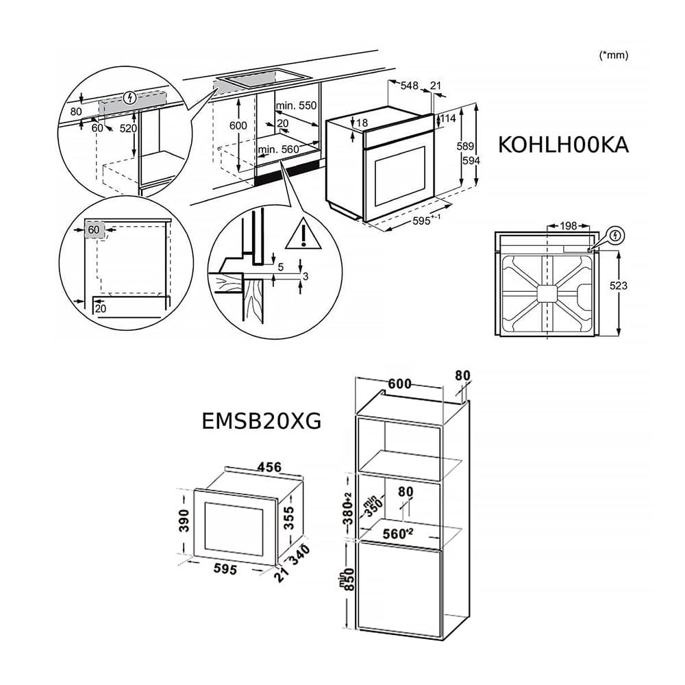 ไมโครเวฟฝัง+เตาอบฝัง ELECTROLUX EMSB20XG+KOHLH00KA