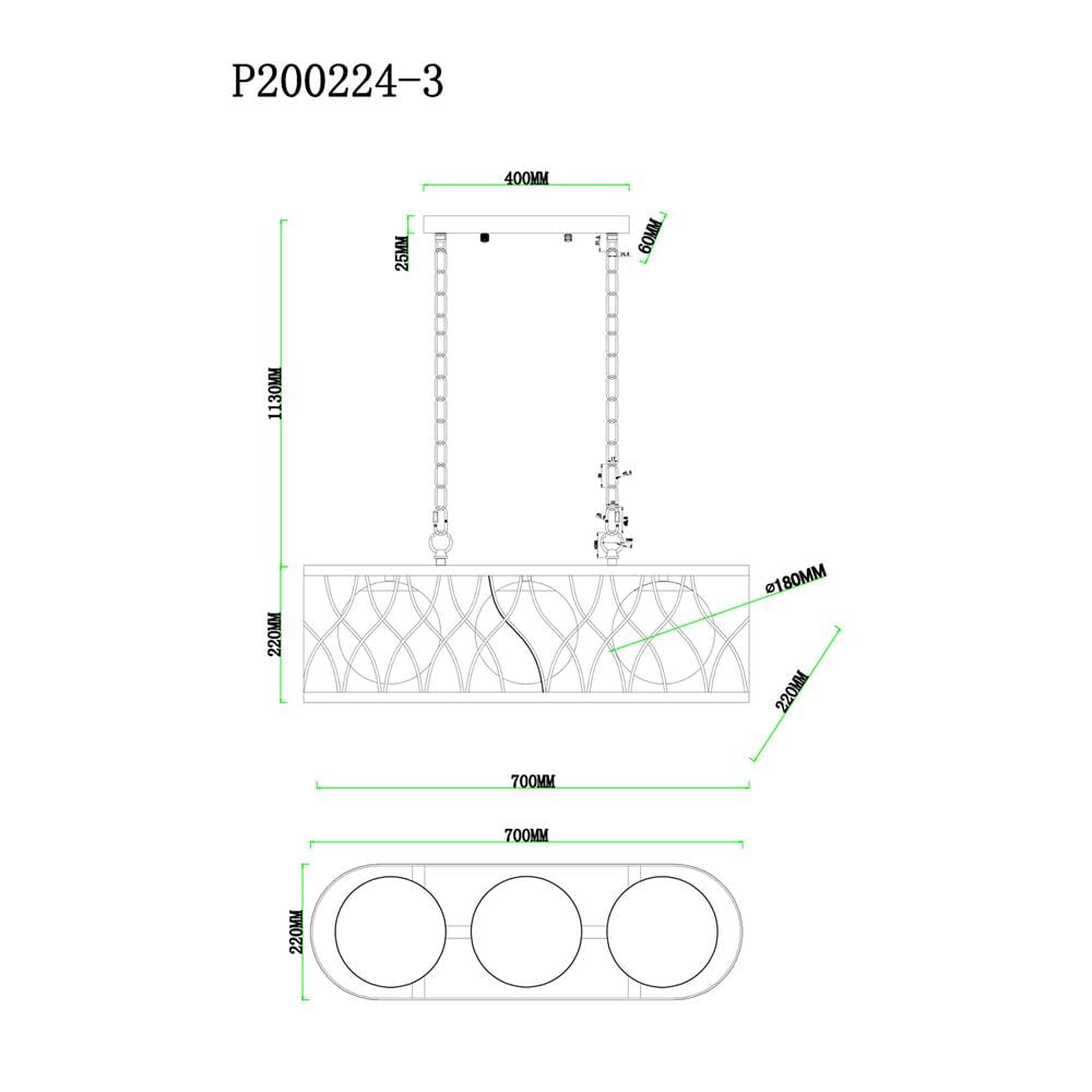 ไฟช่อ CARINI P200224-3 แก้ว/โลหะ สีดำ 3 หัว