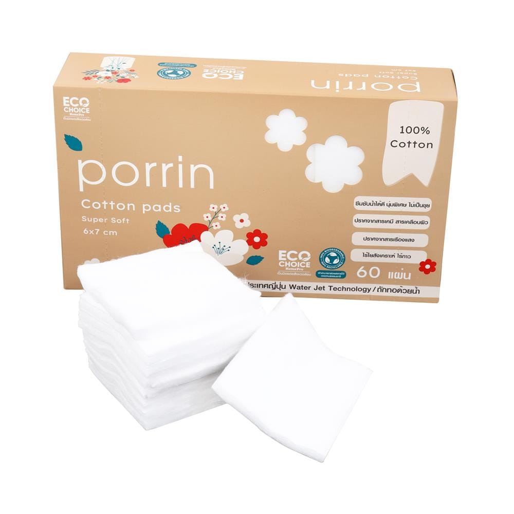 สำลีแผ่น PORRIN 6x7 ซม. 60 แผ่น/กล่อง