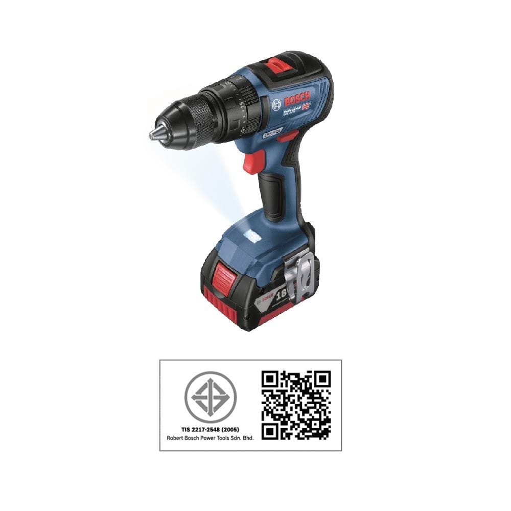 สว่านกระแทกไร้สาย (พร้อมแบตเตอรี่) BOSCH GSB18V-50 (2AH) 18 โวลต์
