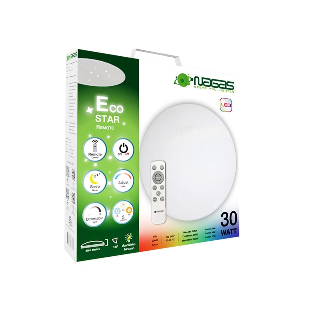 ไฟเพดาน LED NAGAS ECO STAR REMOTE 14 นิ้ว 30 วัตต์ DAYLIGHT/COOL WHITE/WARM WHITE สีขาว