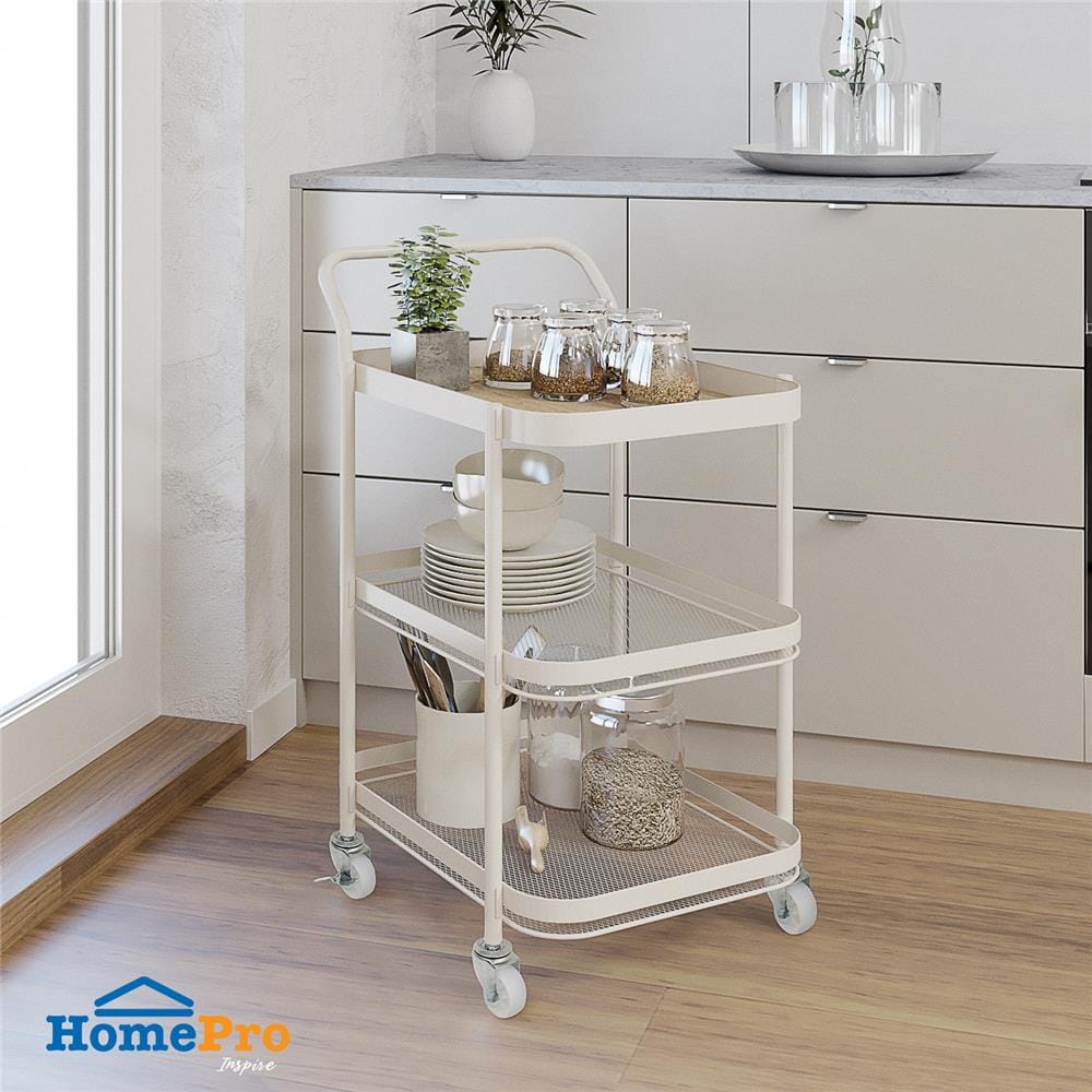 ชั้นวางของ 3 ชั้น มีล้อ STACKO BLISS 50x39x74 ซม. สีครีม