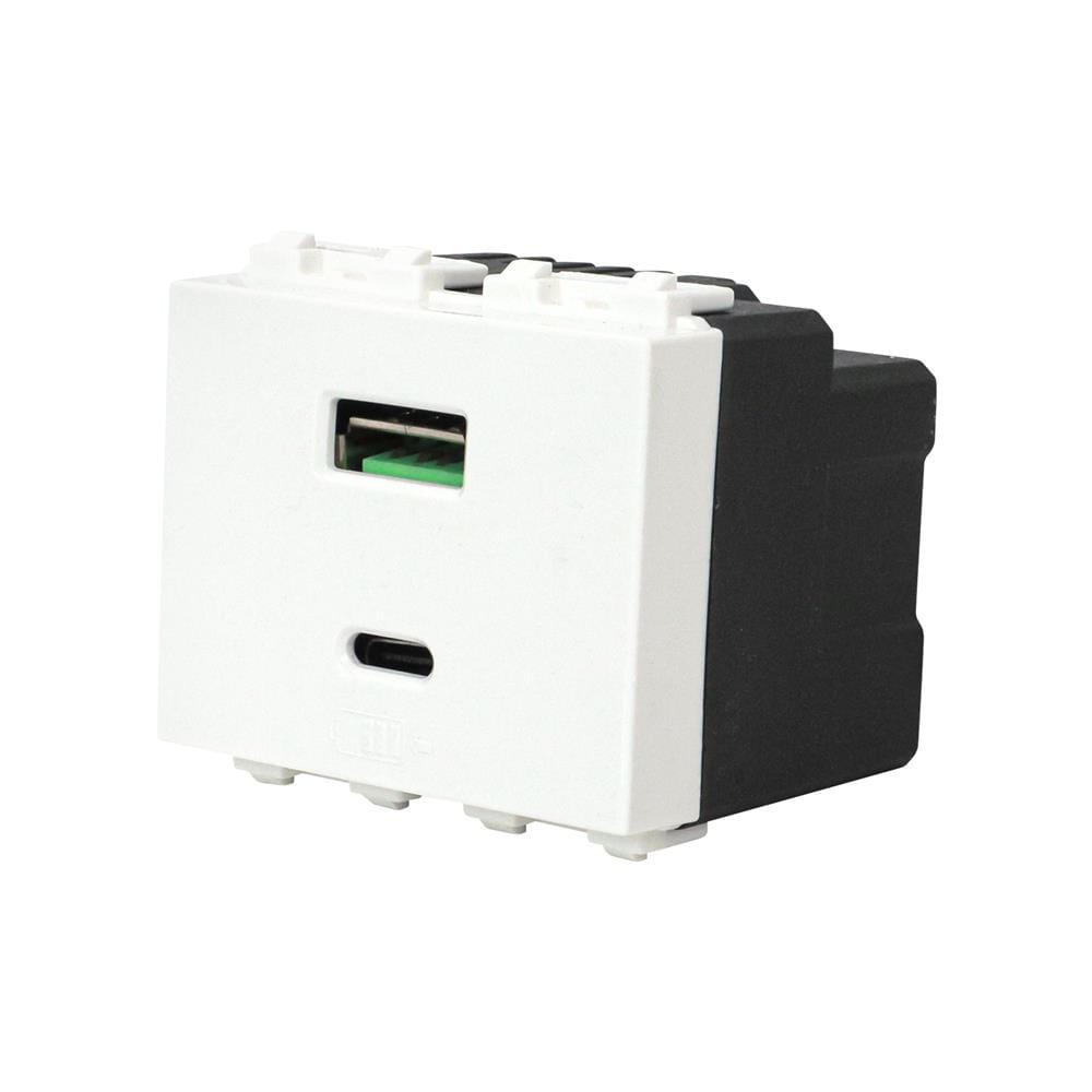 เต้ารับ USB 1 ช่อง + TYPE C 1 ช่อง ELECKTA BASIC สีขาว