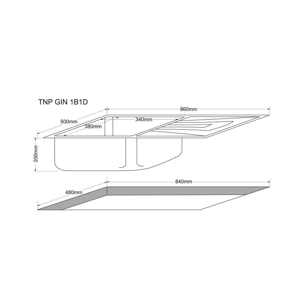 ซิงค์ฝัง 1 หลุม 1 ที่พัก TECNOPLUS GIN 1B1D GRAY สีเทา