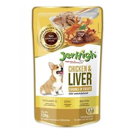 อาหารเปียกสุนัข JERHIGH CHICKEN AND LIVER IN GRAVY 120 ก.
