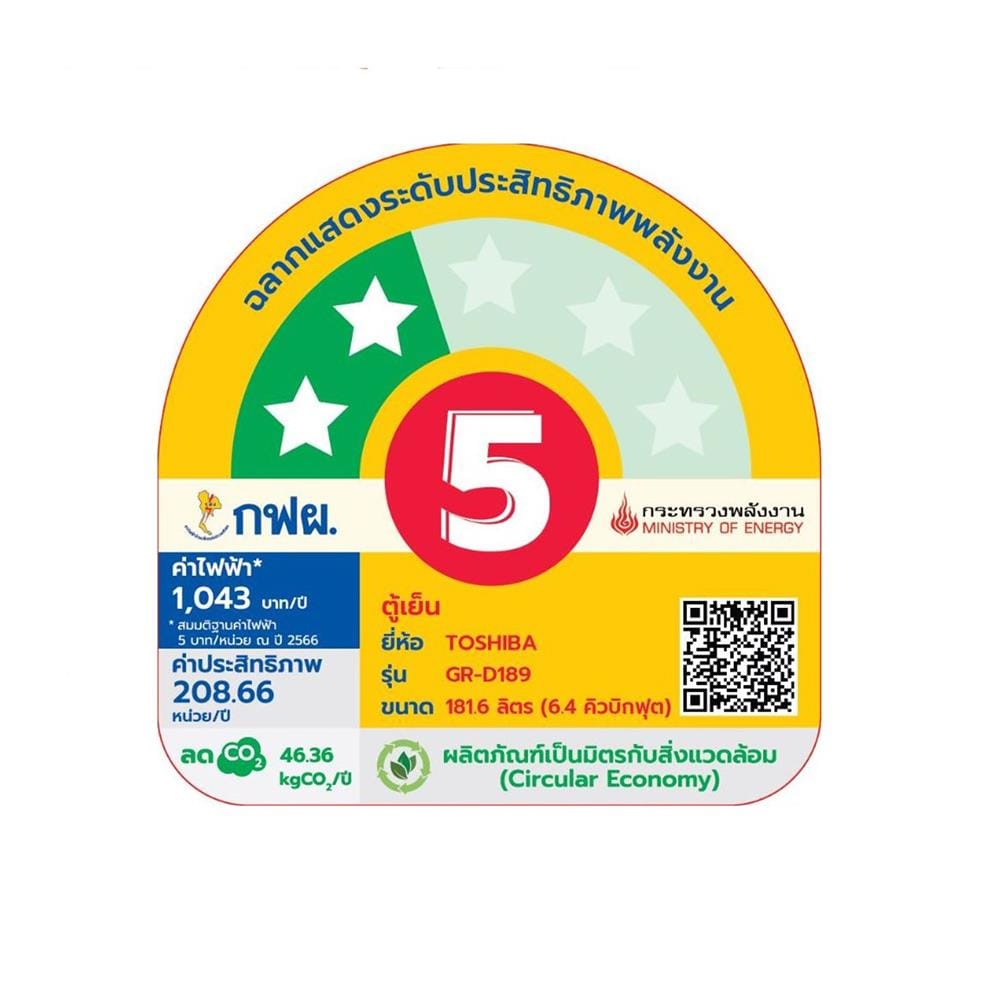 ตู้เย็น 1 ประตู TOSHIBA GR-D189MS 6.4 คิว สีเงิน