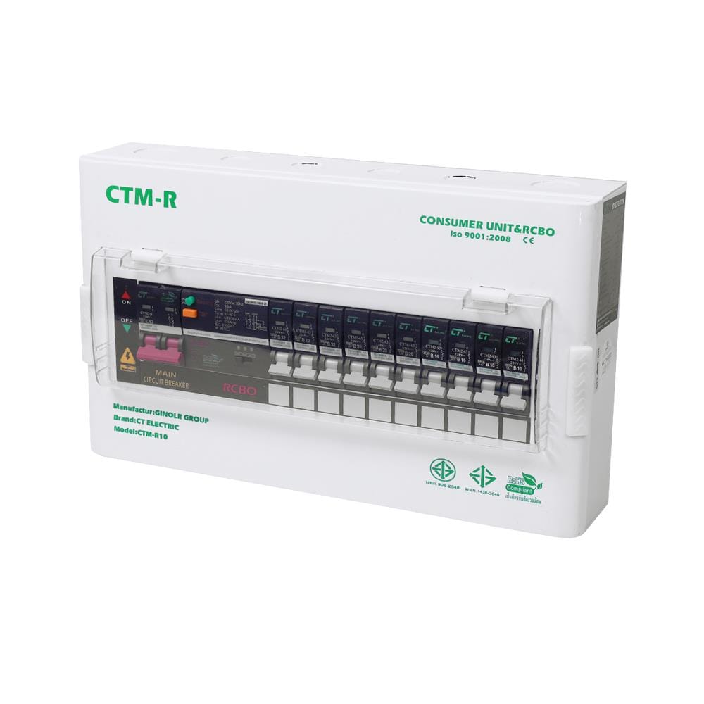ชุดตู้คอนซูมเมอร์ยูนิต 10 ช่อง เมน 63 แอมป์ พร้อมกันไฟรั่ว/ไฟดูด CT ELECTRIC