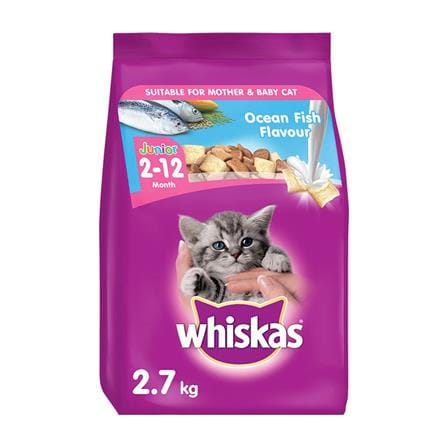 อาหารแมว WHISKAS JUNIOR พ็อกเก็ต รสปลาทะเลและนม 2.7 กก._0