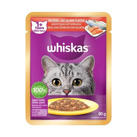 อาหารเปียกแมว WHISKAS รสปลาทูและปลาแซลมอน 80 ก._0