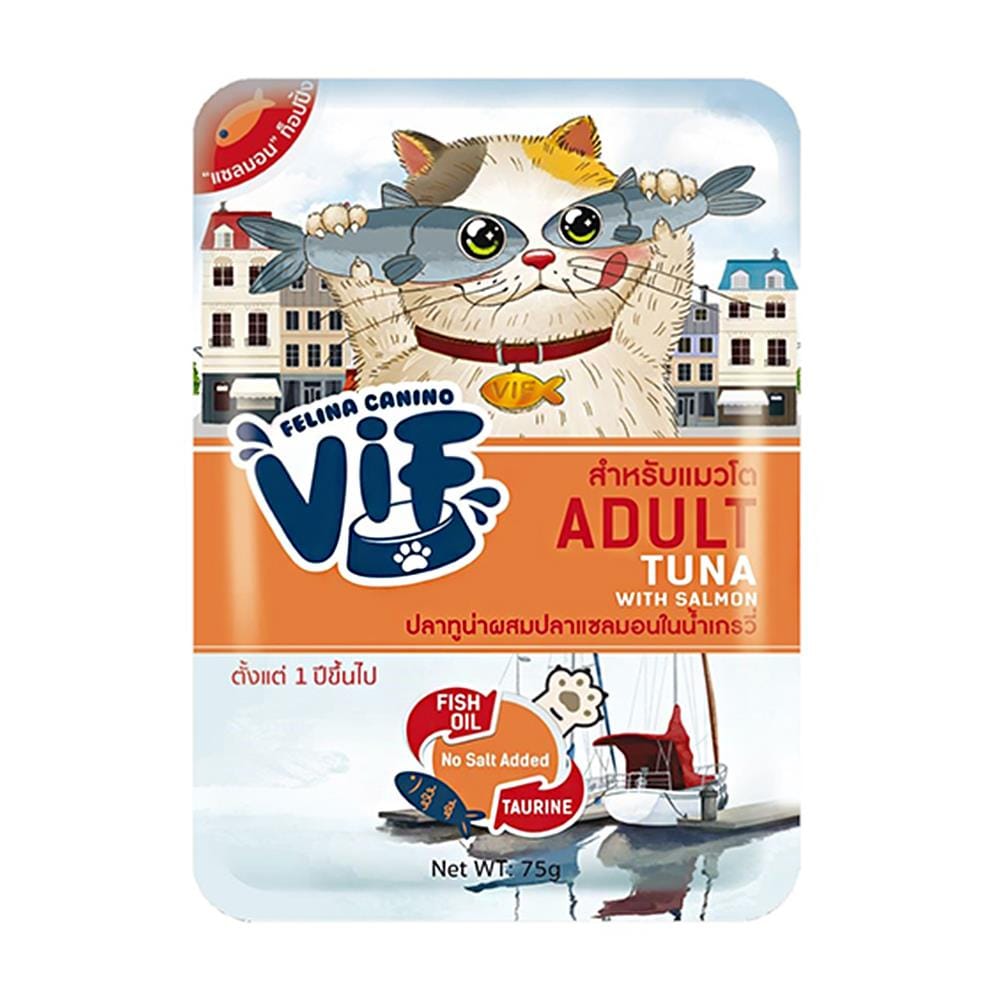 อาหารเปียกแมว VIF ADULT AC3 TUNA WITH SALMON IN GRAVY 75 ก.