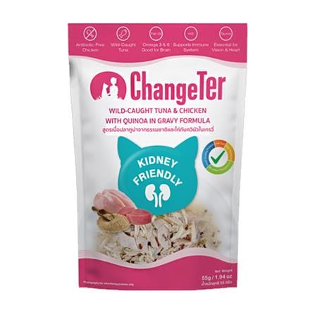 อาหารเปียกแมว CHANGETER TUNA CHICKEN QUINOA GRAVY 55 ก.