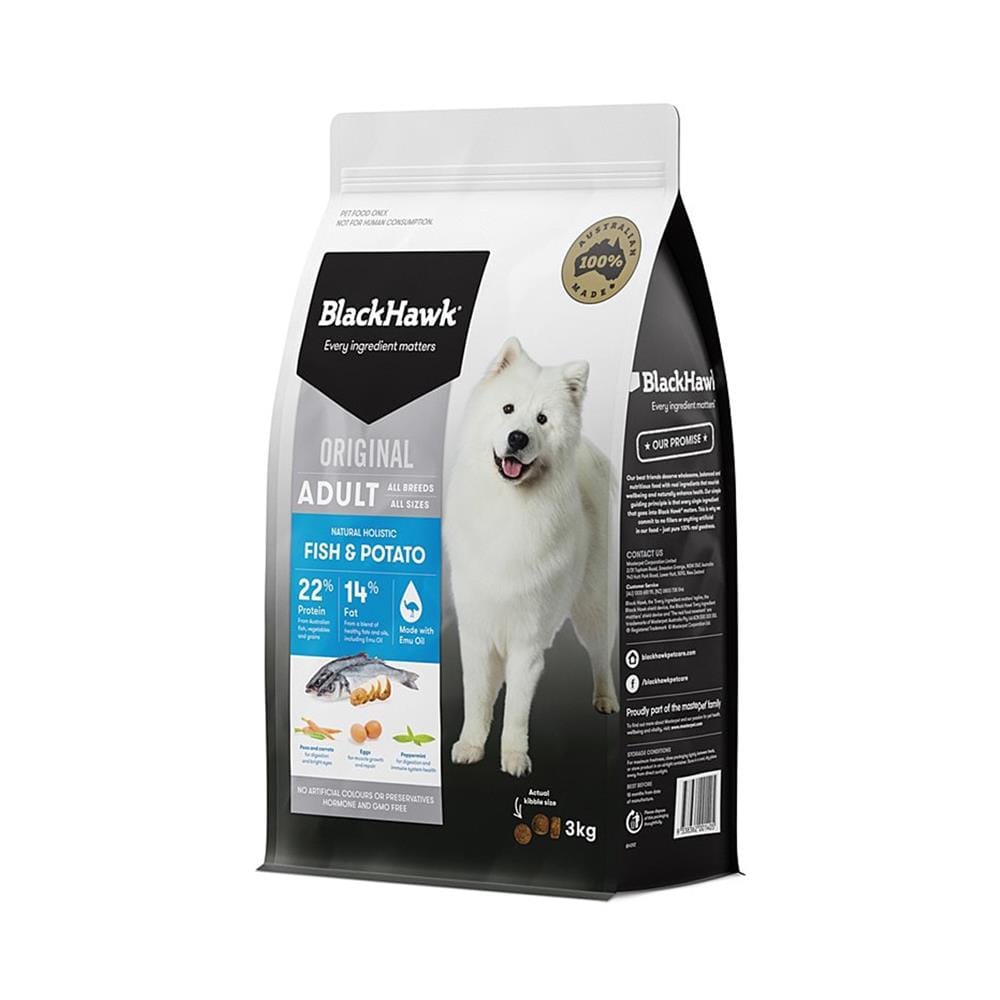 อาหารสุนัข BLACKHAWK ADULT FISH & POTATO 3 กก.
