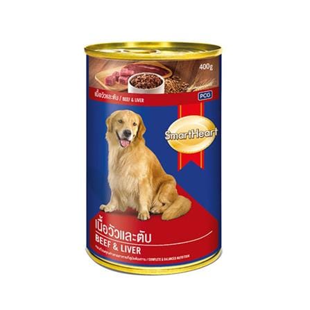 อาหารเปียกสุนัข SMARTHEART ADULT รสเนื้อวัวและตับ 400 ก.