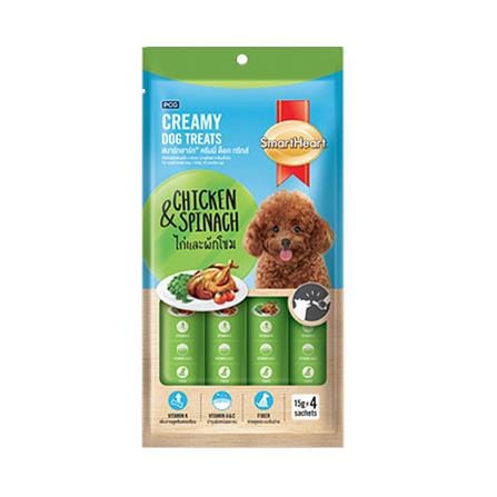ขนมสุนัข SMARTHEART CREAMY DOG TREATS รสไก่และผักโขม 60 ก._0