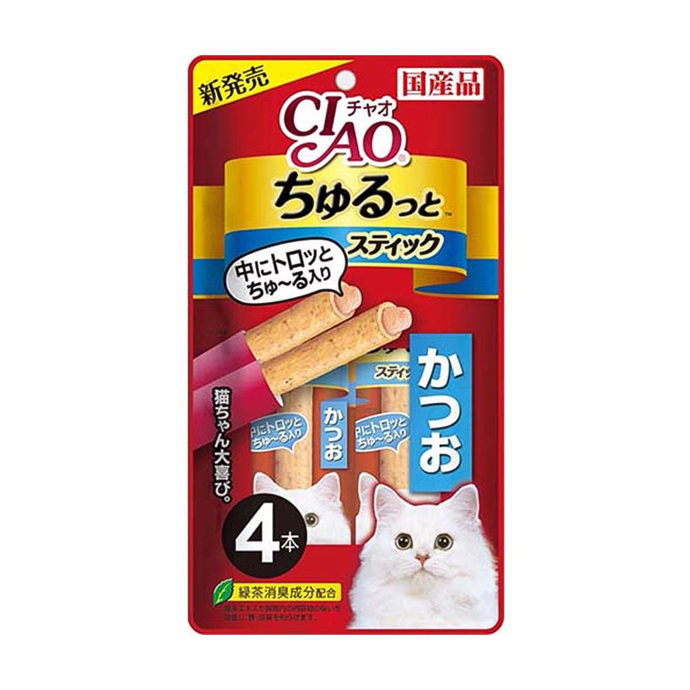 ขนมแมวเลีย CIAO CHURU STICK SKIPJACK TUNA KATSUO แพ็ก 4 ชิ้น