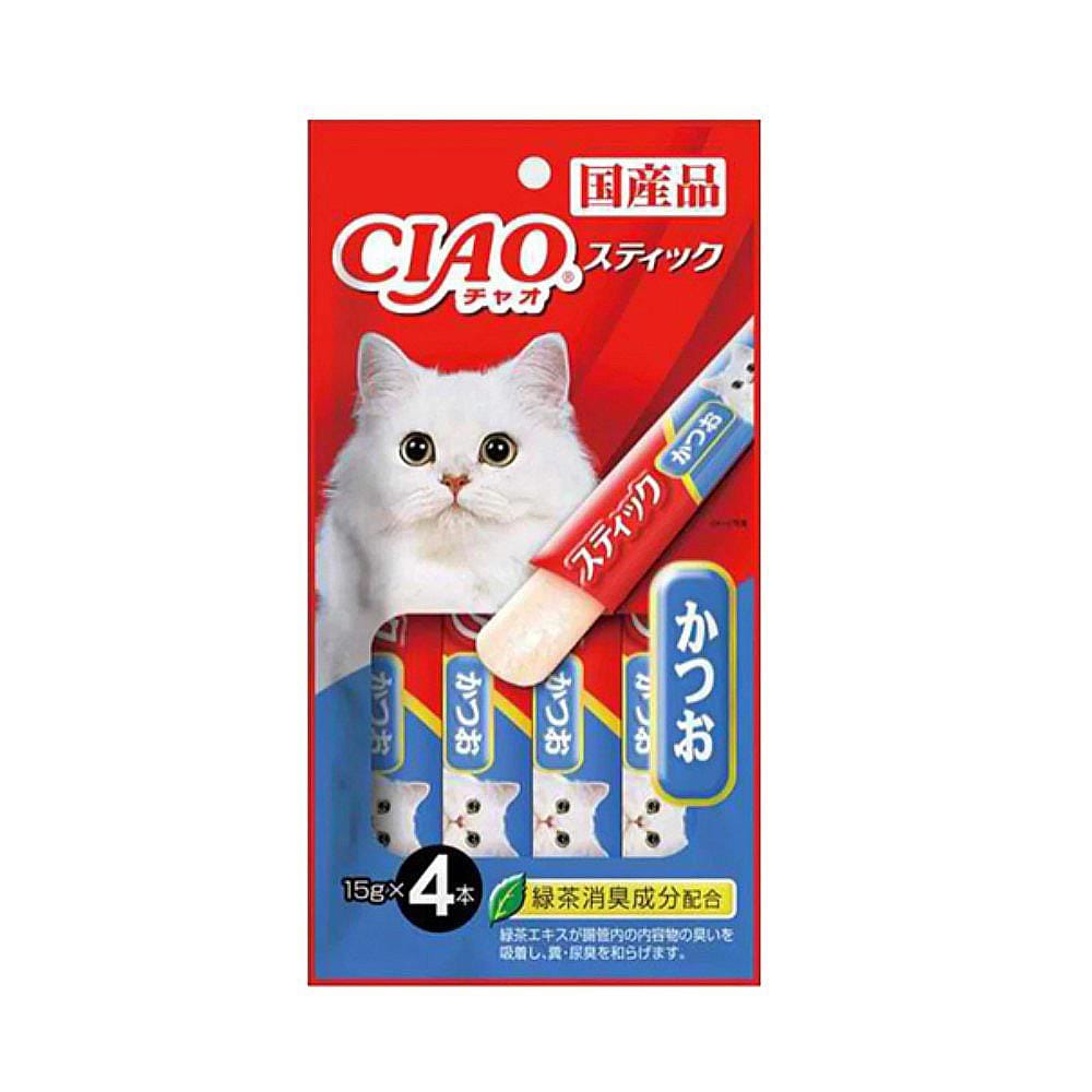 ขนมแมวเลีย CIAO STICK TUNA KATSUO IN JELLY แพ็ก 4 ซอง