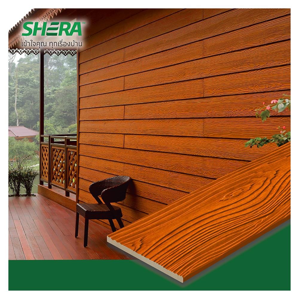 ไม้ฝา SHERA ลายสักขอบตรง 15X300X0.8 ซม. สีสักทรายทอง