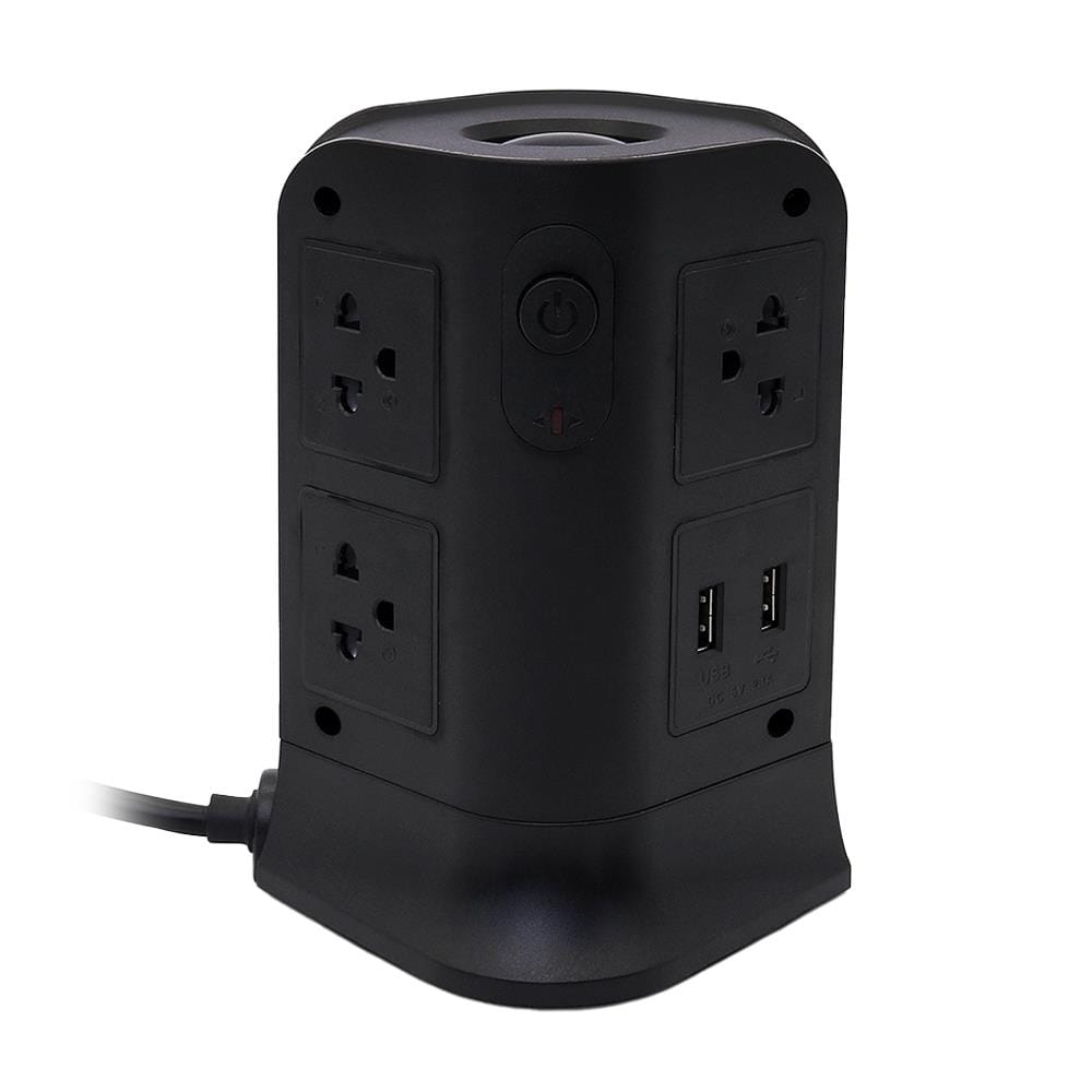 รางปลั๊กไฟทาวเวอร์ 6 ช่อง 2 สวิตช์ 4 USB ELECKTA 3 ม. สีดำ