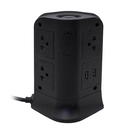 รางปลั๊กไฟทาวเวอร์ 6 ช่อง 2 สวิตช์ 4 USB ELECKTA 3 ม. สีดำ_1