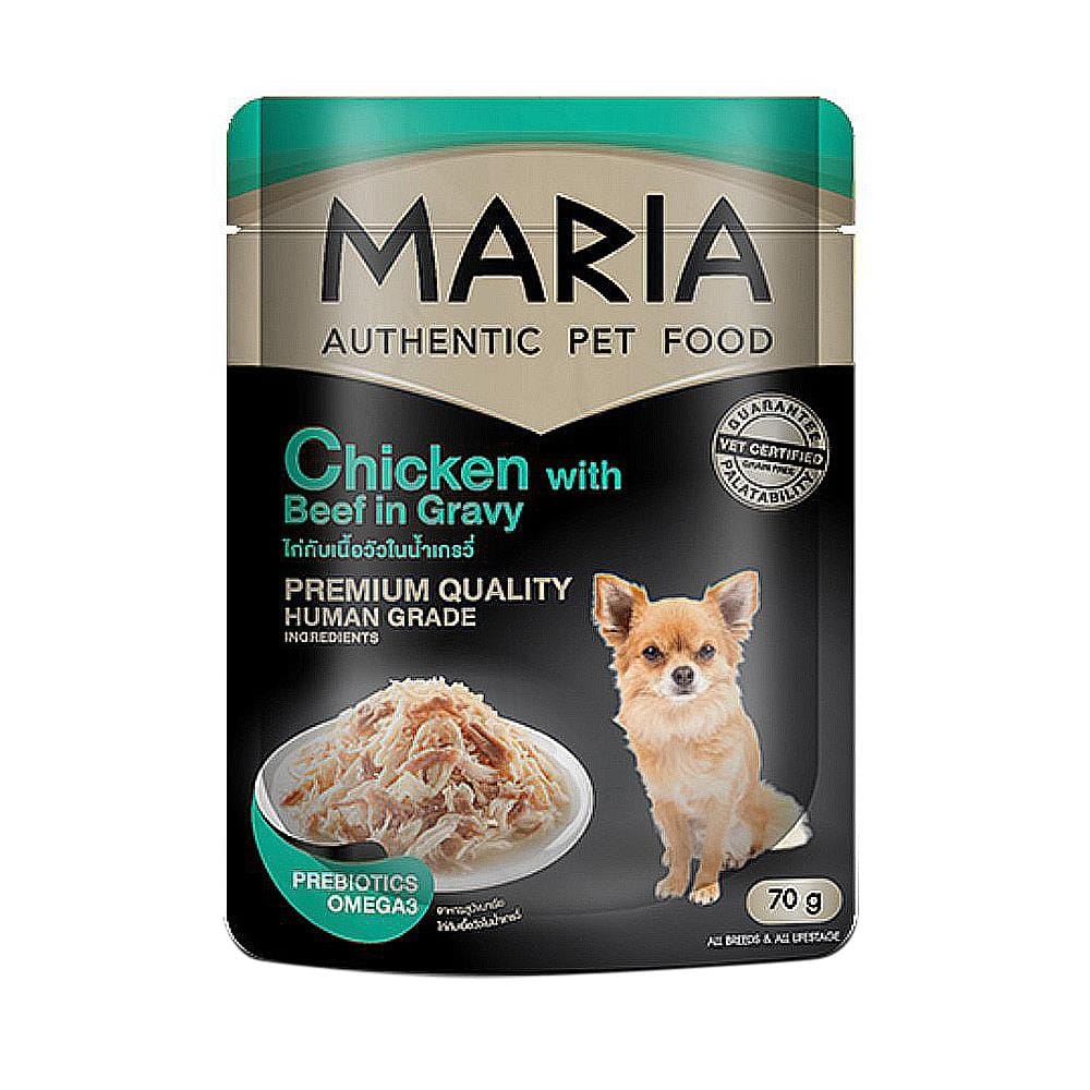 อาหารเปียกสุนัข MARIA รสไก่และเนื้อวัวในเกรวี่ 70 ก.