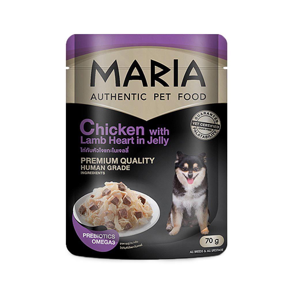 อาหารเปียกสุนัข MARIA รสไก่และหัวใจแกะในเจลลี่ 70 ก.