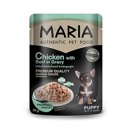 อาหารเปียกสุนัข MARIA PUPPY ไก่และเนื้อวัวในน้ำเกรวี่ 70 ก.